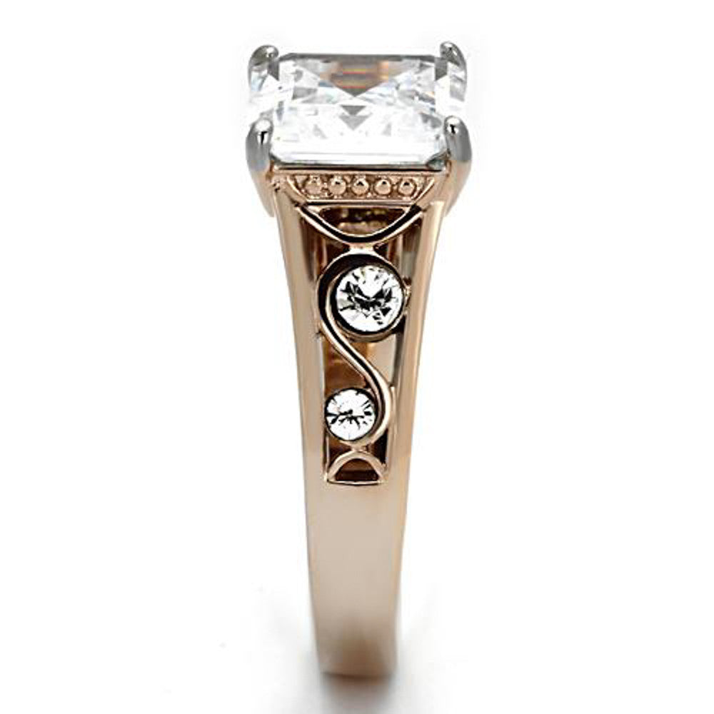 ARTK1059 Stainless Steel 316l, 4.30 Ct Princess Zirconia Rose Gold Women's Engagement Ring